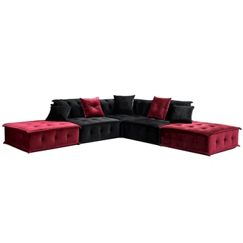 Тканевый модульный секционный диван, современный бархатный диван для гостиной (черный и красный)