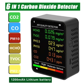 6 В 1 Монитор Качества Воздуха Многофункциональный Регулятор Уровня Углекислого Газа PM2.5 PM10 HCHO TVOC CO CO2 Детектор Тестер
