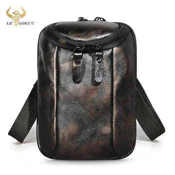 Новая мужская кофейная винтажная Маленькая сумка через плечо, дизайнерский поясной ремень с крючком, Портсигар 611-25-d