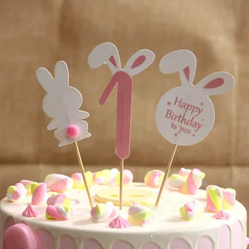 Дети, С Днем Рождения Тебя, Топпер для торта, Кролик на 1-й день рождения, детские принадлежности для вечеринки по случаю Дня рождения, Декор для торта, Подарки для детей