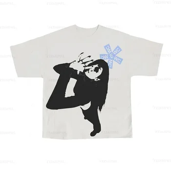 Готическая графика, Толстовка с коротким Рукавом, Негабаритный укороченный Топ, Одежда Y2K, женская рубашка, футболка 2000-х, Негабаритная Женская Harajuku