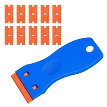 Скребки для бритвенных лезвий Пластиковый скребок с 10 сменными обоюдоострыми лезвиями Инструмент для удаления липких наклеек