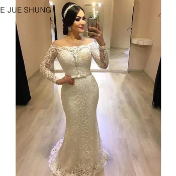 E JUE SHUNG Белое кружево Русалка Роскошные свадебные платья с открытыми плечами Пляжные свадебные платья vestido de noiva