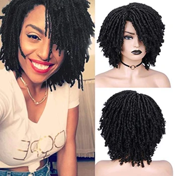 Синтетические парики для чернокожих женщин, короткие черные искусственные локоны, Афро-Африканская прическа, Плетеные парики, вязаные крючком, парики из волокнистых волос