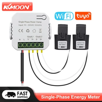 KKMOON Tuya WiFi Однофазный счетчик энергии 80A с CT-зажимом, монитор мощности в кВтч, Статистика электроэнергии 90-250 В переменного тока 50/60 Гц