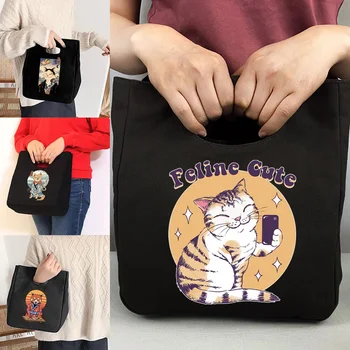 Портативная сумка для ланча, водонепроницаемая термоизолированная коробка, сумка для бенто, сумки для ужина, студенческие сумки-холодильники с принтом кота из аниме