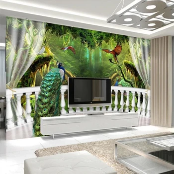 beibehang Обои на заказ 3d фотообои дерево балкон павлин ТВ фон обои домашний декор papel de parede обои