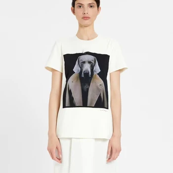 Хлопковая рубашка с короткими рукавами, летняя новинка 2023 года, футболка с аппликацией в виде собачьей головы, y2k, модные универсальные женские топы.