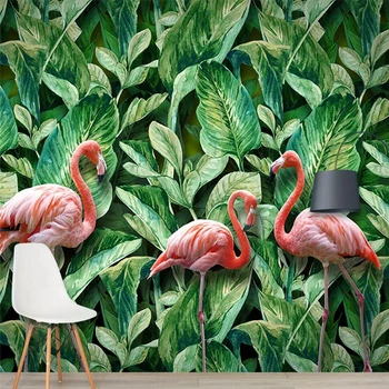 обои wellyu на заказ ручная роспись тропический лес фон с фламинго большая фреска на заказ зеленые обои фреска