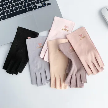 Милые перчатки для женщин, солнцезащитные дышащие перчатки, нескользящие велосипедные перчатки без пальцев, весенне-летние уличные перчатки