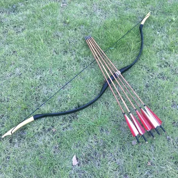 Традиционный лук для стрельбы из лука весом 20-60 фунтов, Длинный охотничий деревянный изогнутый лук с подступенками, длинный лук + 6 стрел