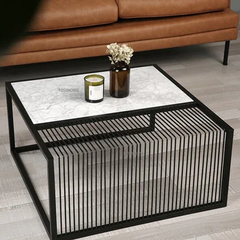 Журнальный столик из кованого железа в скандинавском стиле для мебели для гостиной, Креативный Мраморный Квадратный Столовый набор, Многофункциональный диван-столик CN