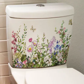 Наклейка на стену с зелеными листьями растений, Наклейка на туалет в ванной, Самоклеящаяся фреска для унитаза, наклейки для украшения дома с цветами.