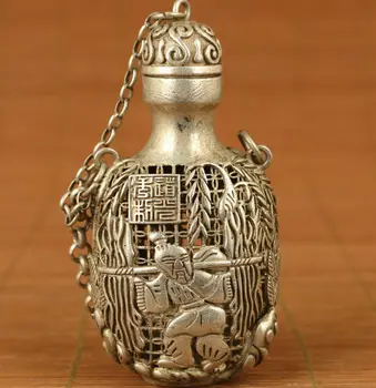 древний Тибет, Серебряная Статуя Будды Ручной Работы, Вырезанная Из дерева, Полая Бутылка Для Нюхательного Табака