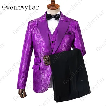 Гвенвифар, новое поступление, приталенные костюмы фиолетового цвета с отворотом на одной пуговице, костюмы из 3 предметов (пиджак + жилет + брюки) Для свадебных смокингов