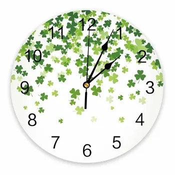 Декоративные круглые настенные часы цвета зеленого клевера с арабскими цифрами, не Тикающие настенные часы большого размера для спален, ванной комнаты