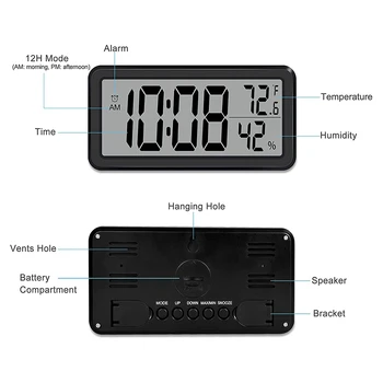 Цифровой будильник, настольные часы, электронные ЖК-часы с батарейным питанием, украшения для спальни, кухни, офиса - черный