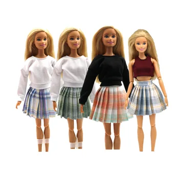 Топ с длинными рукавами, плиссированная юбка, короткая юбка, Аксессуары для одежды, одежда для куклы Барби