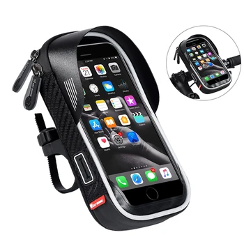 Велосипедная сумка для телефона, портативный водонепроницаемый кошелек, прочная передняя рамка с двойным отверстием для наушников на молнии