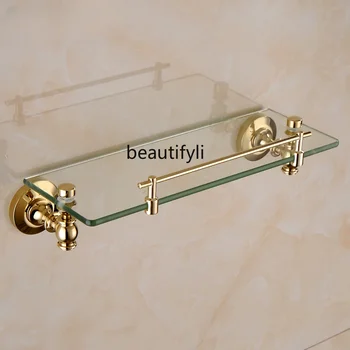 yj Медный, позолоченный однослойный стеклянный комод в европейском стиле, стеллаж для хранения в ванной комнате, подвеска