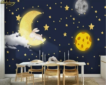 beibehang Пользовательские 3D обои, фреска, скандинавский минималистичный мультфильм, луна, звезды, космос, фон детской комнаты, обои для стен