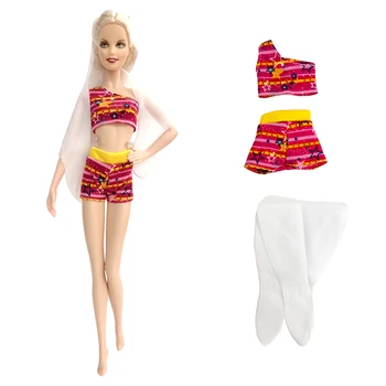 1 комплект модных красных купальников, сексуальное милое платье + шарф + плавательные штаны, современный купальник, одежда для куклы Барби, аксессуары, игрушки