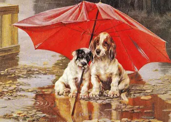 Ручная роспись животных на стене масляной краской Уильяма Генри Гамильтона Trood Friend Umbrella Dogs для украшения стен