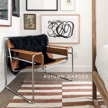 Скандинавское кресло для отдыха Дизайнерское знаменитое кресло с откидной спинкой Средневековый диван для отдыха Кожаное седло из нержавеющей стали для гостиной и кабинета