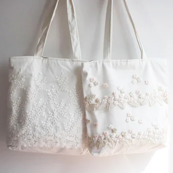 Женские сумки через плечо, модные сумки с кружевной цветочной вышивкой, Белая холщовая сумка, женский повседневный органайзер для багажа, студенческая сумка для книг
