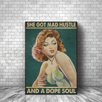 постер she got crazy hustle and paint soul, винтажный арт-принт, винтажный плакат, винтажный дизайн