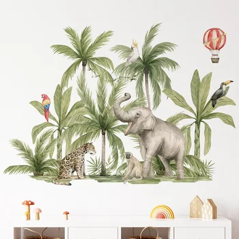 Наклейки с животными из тропического леса в Африке, фрески с изображением слона и обезьяны для гостиной, декор детской комнаты, самоклеящиеся обои