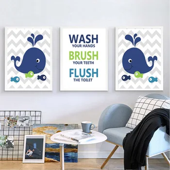 Детские художественные принты Kawai Whale Щетка для мытья и смыва Холст для настенного искусства для ванных комнат Декор Плакаты Живопись Картины