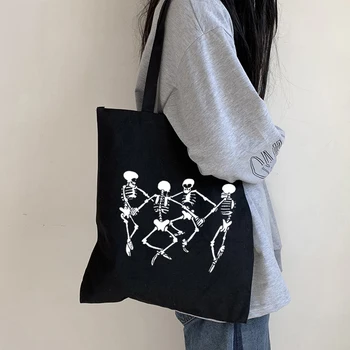 Женская сумка в стиле хип-хоп с черепом и готическим принтом, сумка для покупок большой емкости Y2K, повседневная холщовая сумка, модная сумка в стиле панк с рисунком харадзюку