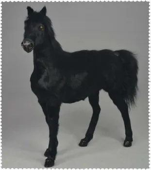 большая модель черной лошади 36x34 см, фигурки ручной работы из полиэтилена и меха, игрушки для украшения дома, подарок a2663