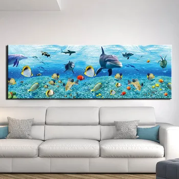 Принты Художественная Настенная живопись на холсте Современные Принты океанские животные Плакаты с дельфинами, Картины для украшения стен