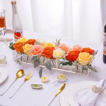 Прозрачная акриловая прямоугольная ваза для цветов для обеденного стола, Свадебное украшение, Подарочная коробка с розами, декор для свадебной вечеринки, Гидропонная ваза для бутонов
