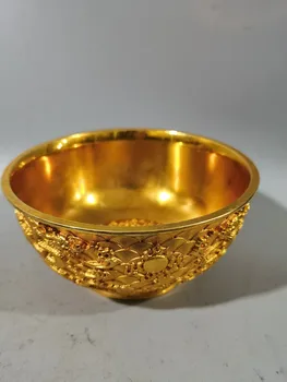 Украшение для дома из медной чаши с двойным драконом из чистой меди с позолоченным золотым рельефом