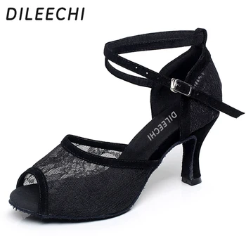 Туфли для латиноамериканских танцев DILEECHI, женские летние танцевальные туфли для взрослых, сандалии для дружеских танцев на высоком каблуке, мягкая подошва