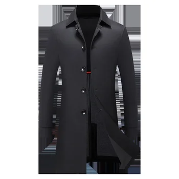 Модная однотонная мужская осенняя ветровка, повседневное черное пальто, деловые Свободные Длинные пальто, Весенняя верхняя одежда, топы большого размера, одежда