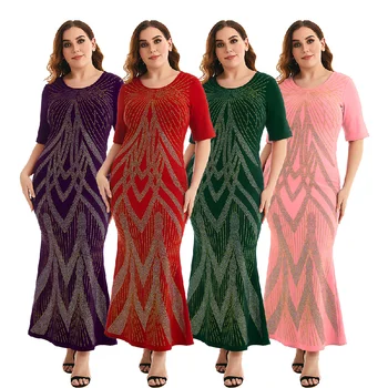 Женское платье с круглым вырезом и коротким рукавом длиной до щиколоток, размер L-4XL, женские платья для дам, ткань NY54 8958