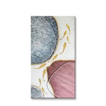Абстрактный пейзаж с золотыми рыбками картина маслом ручной работы на холсте настенный декор для дома подвесная картина для гостиной спальни без рамки