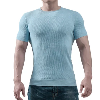 Мужская спортивная футболка с коротким рукавом, Быстросохнущая футболка для бега, дышащая рубашка для фитнеса, однотонная повседневная мужская одежда для спортзала