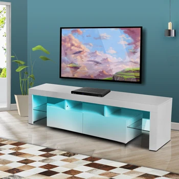 63-дюймовый светодиодный телевизионный шкаф, подставки для телевизора, развлекательный центр для игр с 16 сменами цветов освещения, телевизионная консоль для гостиной белого цвета
