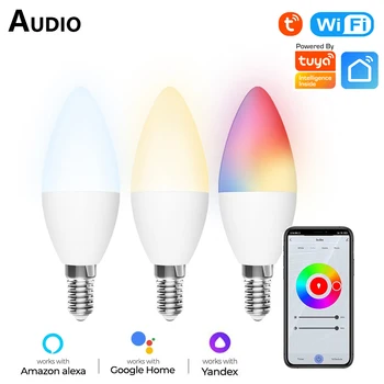 Wifi Умная Лампочка E14 Candle Lamp RGB + CW + WW Лампы с Регулируемой яркостью 5 Вт Tuya Smart Life APP Голосовое Управление, Совместимое с Alexa Google Home
