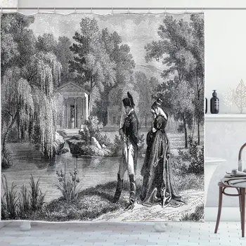 Винтажная занавеска для душа для женщин, винтажный стиль, художественная работа с Австрией и садом, с крючками
