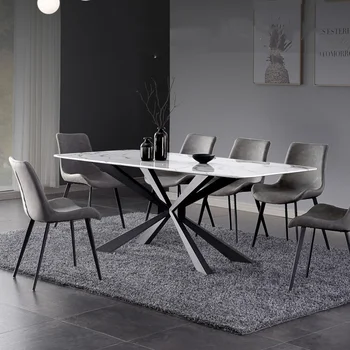 Современная роскошная мраморная столешница, Рама из нержавеющей стали, Наборы кухонных столов для ресторана Nordic, Сочетание обеденного стола и стула