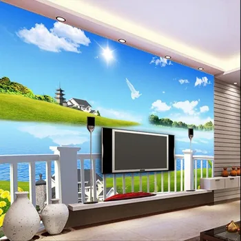 wellyu Изготовленные на заказ крупномасштабные фрески Dream Lake 3d голубое небо и белый фон для телевизора на вилле флизелиновые обои papel de parede