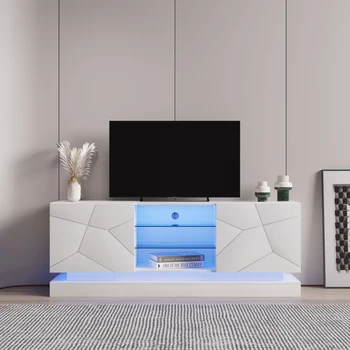 Белая подставка для телевизора с подсветкой, стол для мультимедийной консоли в развлекательном центре для гостиной, современный шкаф для телевизора со светодиодной подсветкой и ящиками для хранения вещей