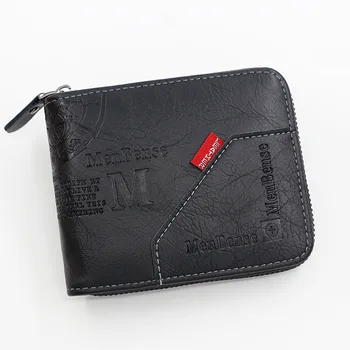 Мужской кожаный кошелек, фирменный короткий удобный кошелек, мужская карманная сумка для монет, кожаный кошелек на молнии, мини-держатель для карт, Маленький кошелек