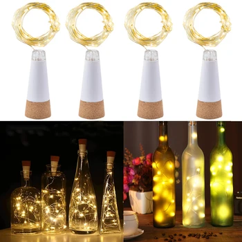 Светодиодные фонари для бутылок вина с пробкой, 4шт USB-перезаряжаемых фонарей для бутылок вина из медной проволоки длиной 6,5 футов (2 м), 20 светодиодных гирлянд из пробки, сказочные огни